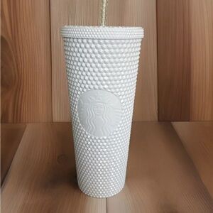 NWT Starbucks Tumbler White Matte Diamond Studded 24oz Straw Cold Coffer Cup